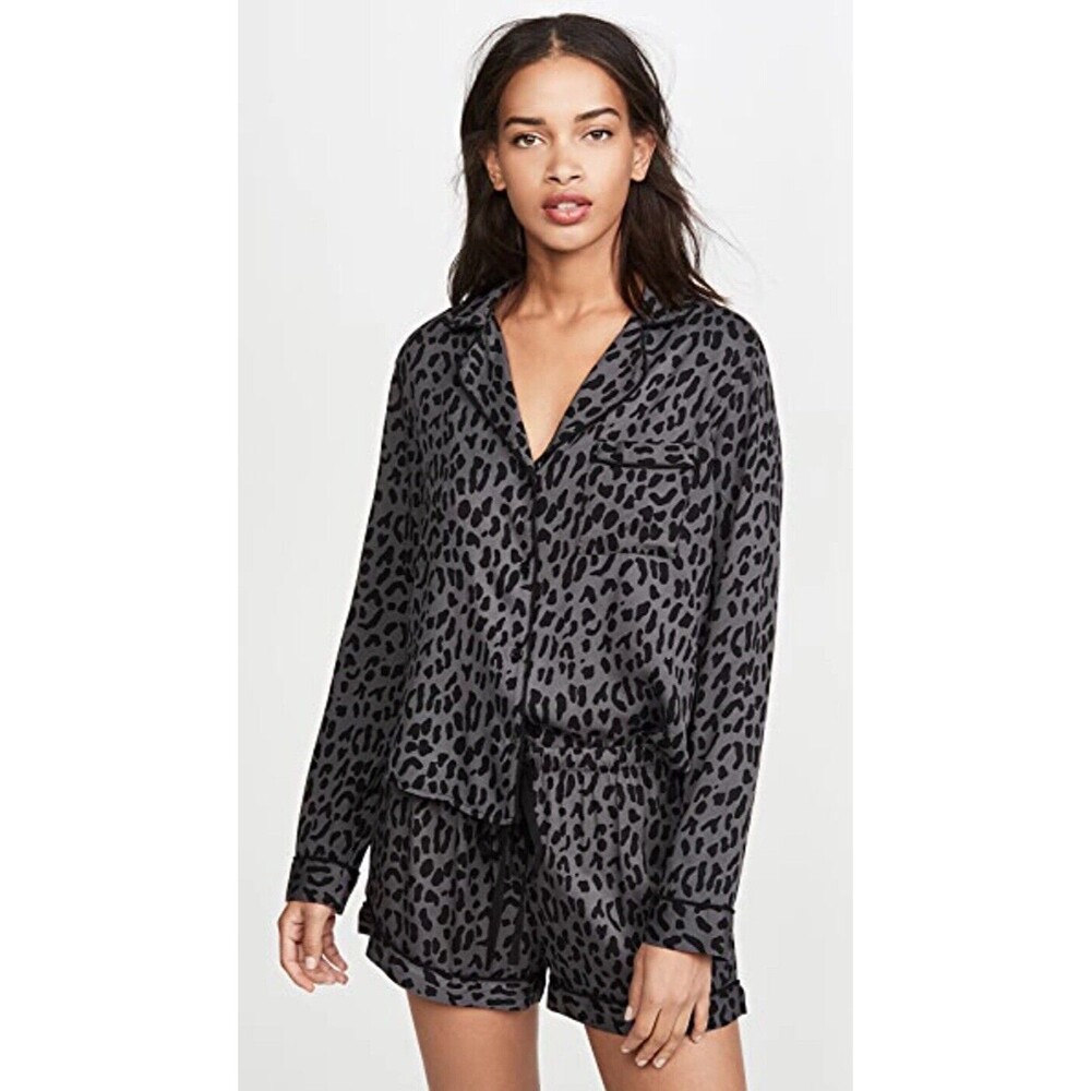 Rails Medium Womens Pajama Top Kellen Onyx Leopard Shirt Button Up PJ Loungewear